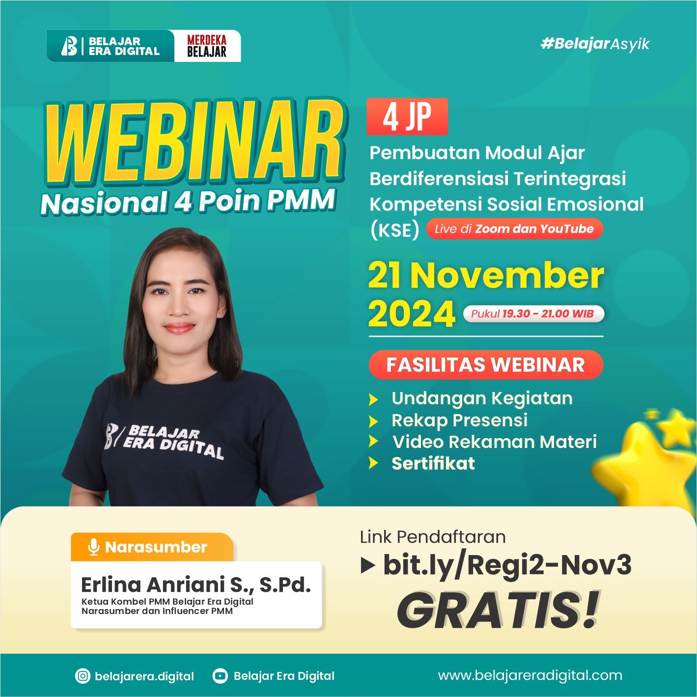 Webinar 4JP (4 Poin PMM): Pembuatan Modul Ajar Berdiferensiasi Terintegrasi Kompetensi Sosial Emosional / KSE (21 November 2024)